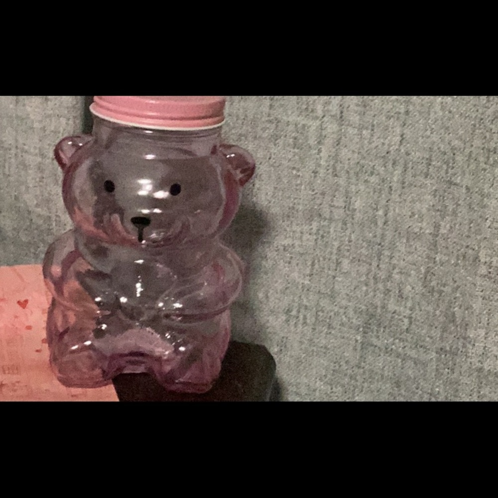 Valentines Day Pink Glass Bear Jar with Lid, NEW.